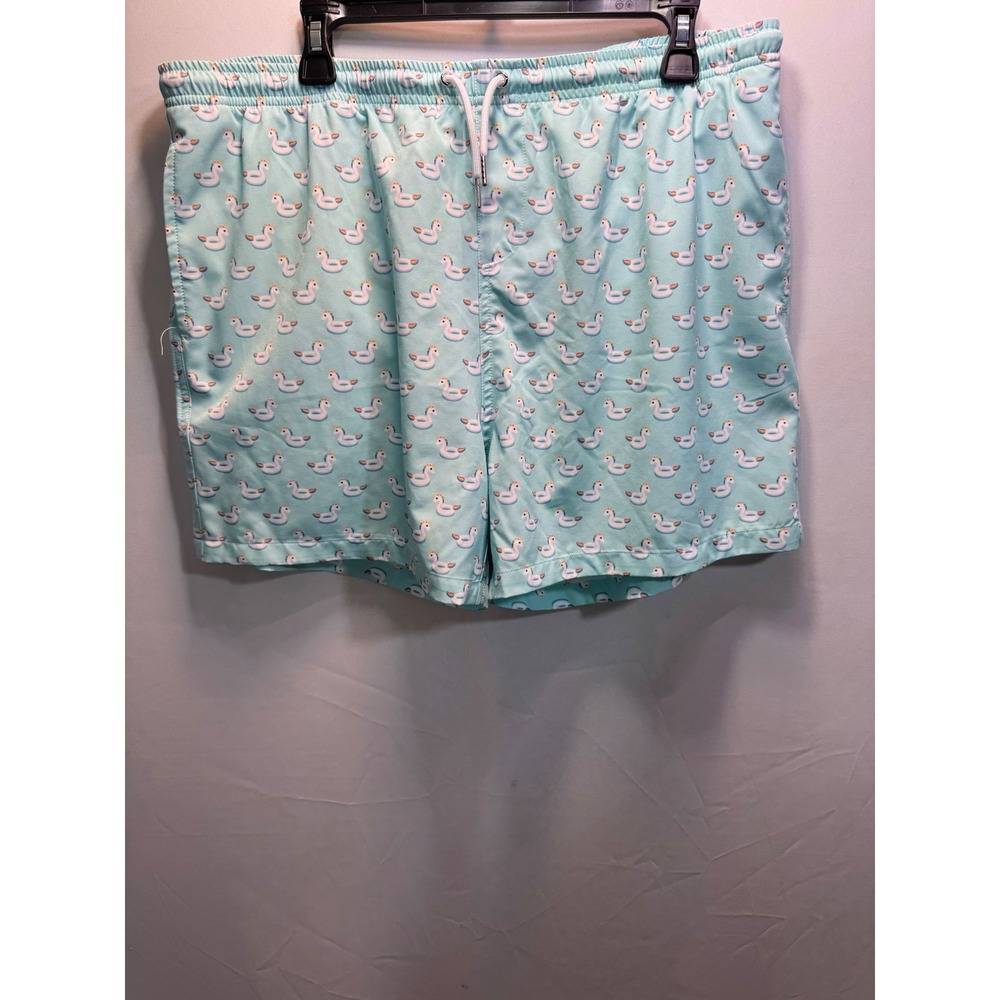 Bermies Mens XL Swim Trunks Aqua Blue Unicorn Pool Float Print Mesh Lined Shorts
